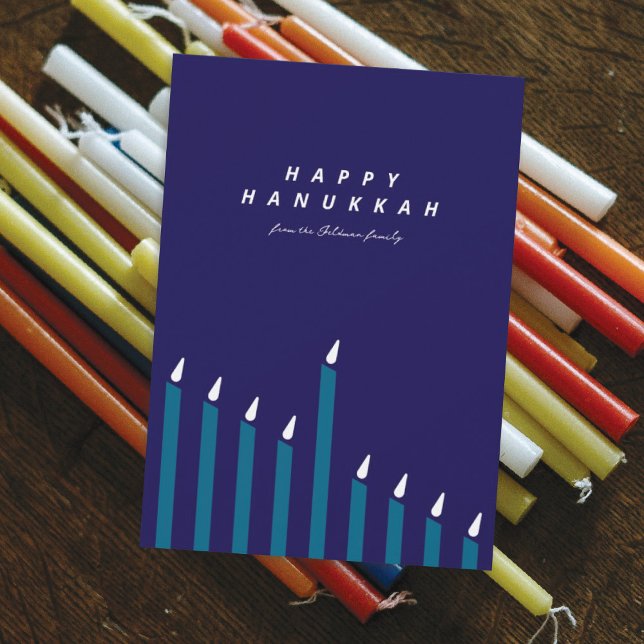 Cartão De Festividades Marinho e Teal de Hanukkah Minimalista Moderno (Criador carregado)