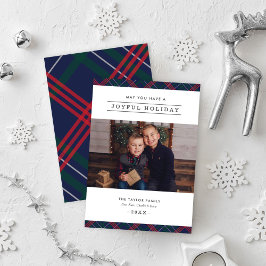 Cartão De Festividades Marinho Elegante Red Green Tartan Foto da Xadrez