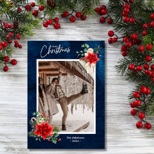 Cartão De Festividades Marinho Holly Berries Feliz Foto de Natal