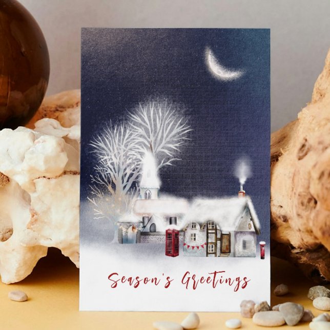 Cartão De Festividades Marinho Moderno da Aldeia de Inverno Cena Rústica  (Criador carregado)