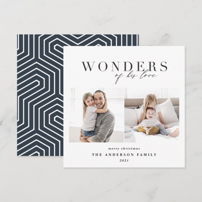 Cartão De Festividades Marinho religioso moderno azul 2 foto Natal (Frente/Verso)