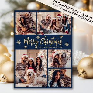 Cartão De Festividades Marinho Snowflake e Natal Dourado de 5 Fotografias