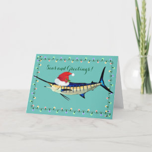 Cartão De Festividades Marlin with Santa Hat Holiday Card