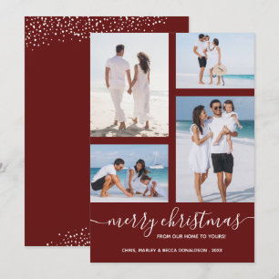 Cartão De Festividades Maroon de Fotos Múltiplas de Natal Feliz