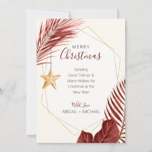 Cartão De Festividades Maroon e Dourado Palm Tree Natal Tropical