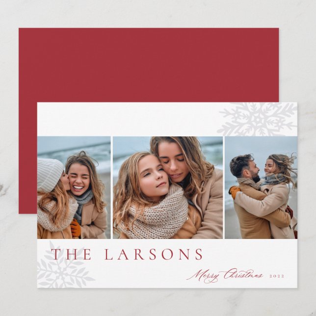 Cartão De Festividades Marquee da Família | Feliz Natal Três Foto (Frente/Verso)