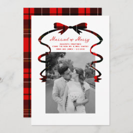 Cartão De Festividades Married and Merry Bow Photo Christmas Newlyweds