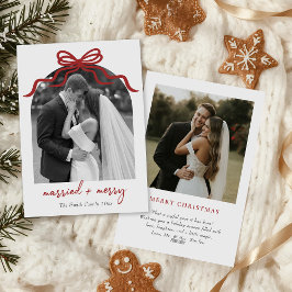 Cartão De Festividades Married & Merry Red Bow Arch Photo Christmas