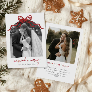 Cartão De Festividades Married & Merry Red Bow Arch Photo Christmas