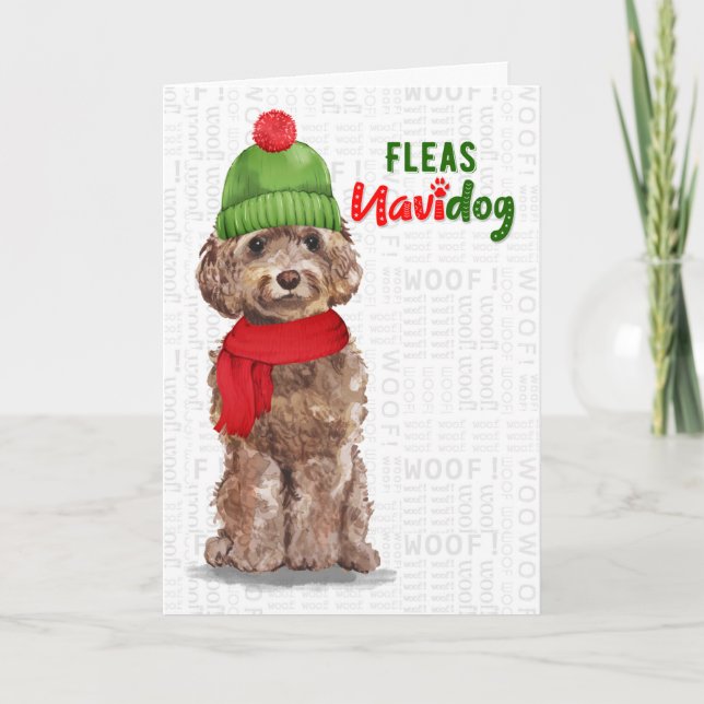 Cartão De Festividades Marrom Cockapoo Engraçado Fleas Navidog Natal (Frente)