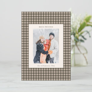 Cartão De Festividades Marrom Xadrez Taupe Foto Personalizada da Família