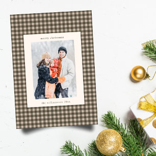 Cartão De Festividades Marrom Xadrez Taupe Foto Personalizada da Família