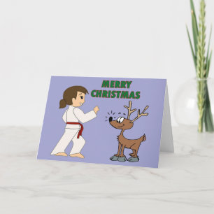 Cartão De Festividades Martial Arts Girl and her Reindeer Christmas Cards