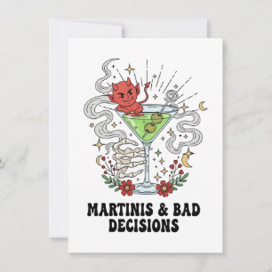 Cartão De Festividades Martinis & Bad Decisions Diabo Cocktail Engraçado 