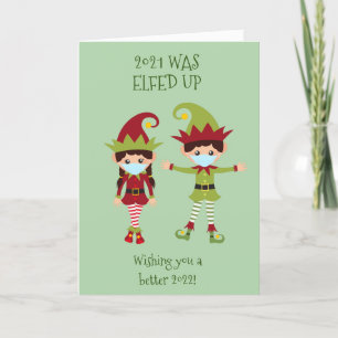 Cartão De Festividades Máscara Divertida Feliz Natal Elfed Up 2021