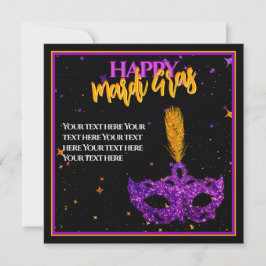 Cartão De Festividades Máscara personalizada violeta e laranja com brilho