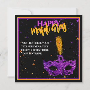 Cartão De Festividades Máscara personalizada violeta e laranja faíscas Ma