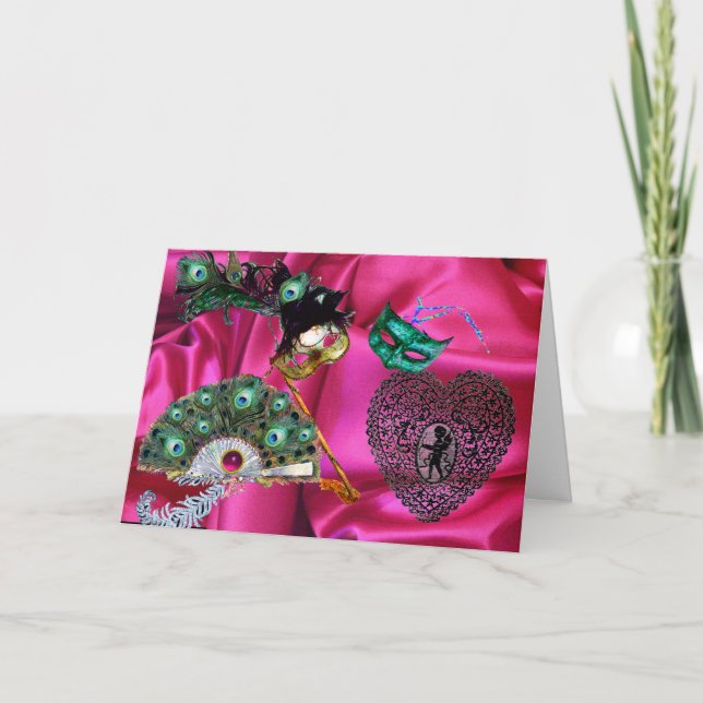 Cartão De Festividades MÁSCARAS DE MASCARADA namorados, VENTILADOR PEACOC (Frente)