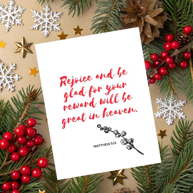Cartão De Festividades Matthew 5:1 Scripture Christmas Greeting Card (Christmas greeting card with red typography and Matthew 5:1 Bible verse on beige festive background.)