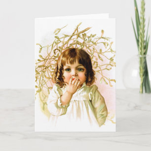 Cartão De Festividades Maud Humphrey: Winter Girl under Mistletoe