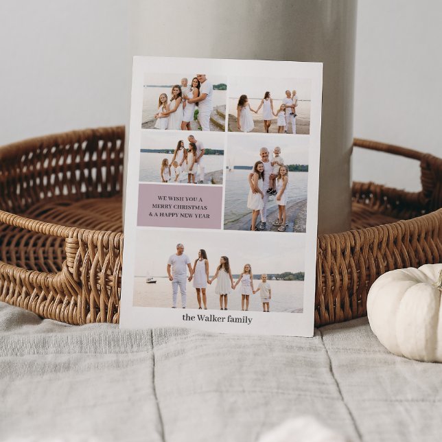 Cartão De Festividades Mauve Modern Neutral 5 Foto Elegante (Criador carregado)