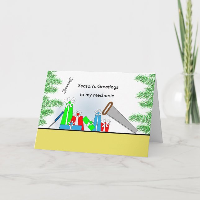 Cartão De Festividades Mecânico, presentes retros do Natal, ferramentas (Frente)