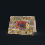 Cartão De Festividades MEDIEVAL BESTIARY,BLACK HEDGEHOG KING and ANIMALS<br><div class="desc">Black hedgehog king with gold crown and medieval bestiary. Digital collage elaboration by Bulgan Lumini from Ancient Medieval miniatures.</div>