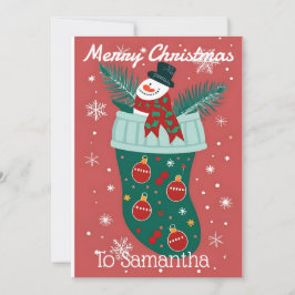 Cartão De Festividades Meia de Natal com um Boneco de Neve