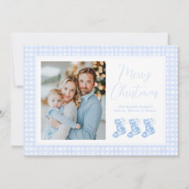 Cartão De Festividades Meias de Chinoiserie em Aquarela Azul Elegante