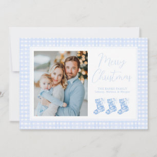 Cartão De Festividades Meias de Chinoiserie em Aquarela Azul Elegante