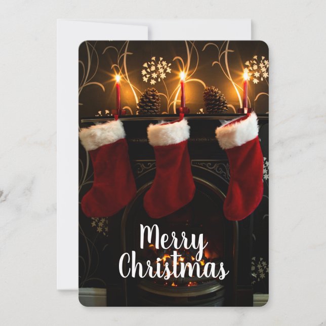 Cartão De Festividades Meias penduradas na lareira (Frente)