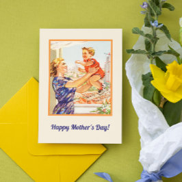 Cartão De Festividades Meio século 50 Filho do Dia de as mães de Vintage