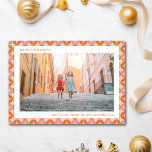 Cartão De Festividades Meio século Mod Cor de Rosa Laranja Única - Duas F<br><div class="desc">Cartão de Férias de Natal Único - Laranja Cor-de-Rosa com Duas Fotografias</div>