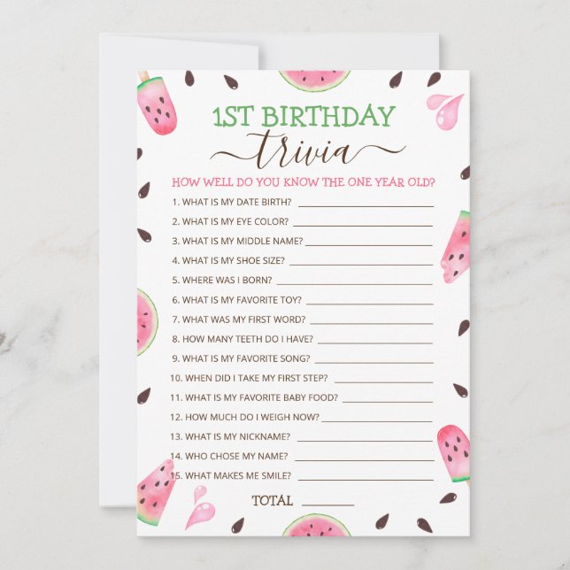 Cartão De Festividades Melancia Um Num Jogo De primeiro aniversario Melão (Frente)