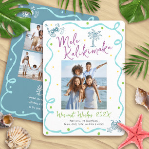 Cartão De Festividades Mele Kalikimaka 5 Foto Natal Mão Desenhada Verde T