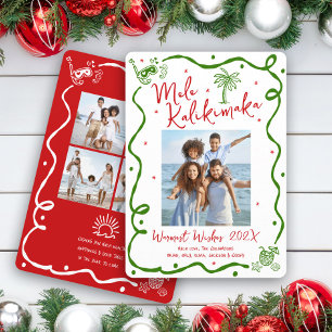 Cartão De Festividades Mele Kalikimaka 5 Foto Vermelho Verde Doodle Natal