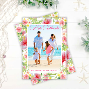 Cartão De Festividades Mele Kalikimaka Floral Tropical Foto de Natal