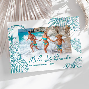 Cartão De Festividades Mele Kalikimaka Foto Azul Esverdeado de Natal