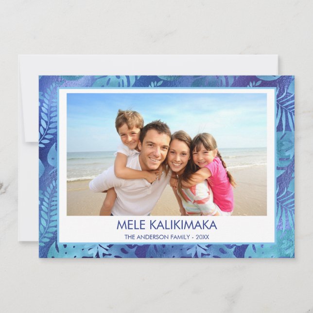 CARTÃO DE FESTIVIDADES MELE KALIKIMAKA HAWAIIAN TROPICAL BLUE FOTO (Frente)