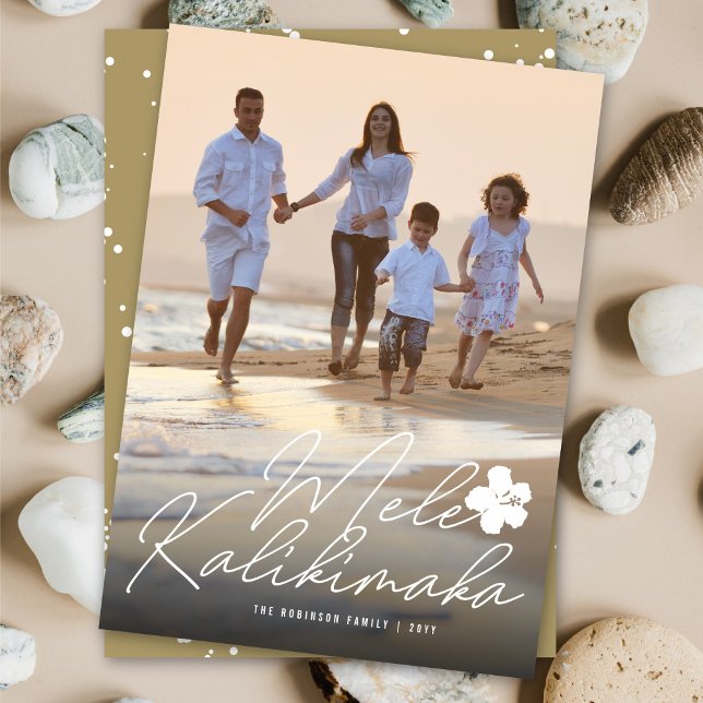 Cartão De Festividades Mele Kalikimaka Hibiscus - Foto do Script de Escri (Criador carregado)