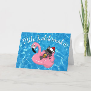Cartão De Festividades Mele Kalikimaka Natal Hawaiian Cat Flamingo