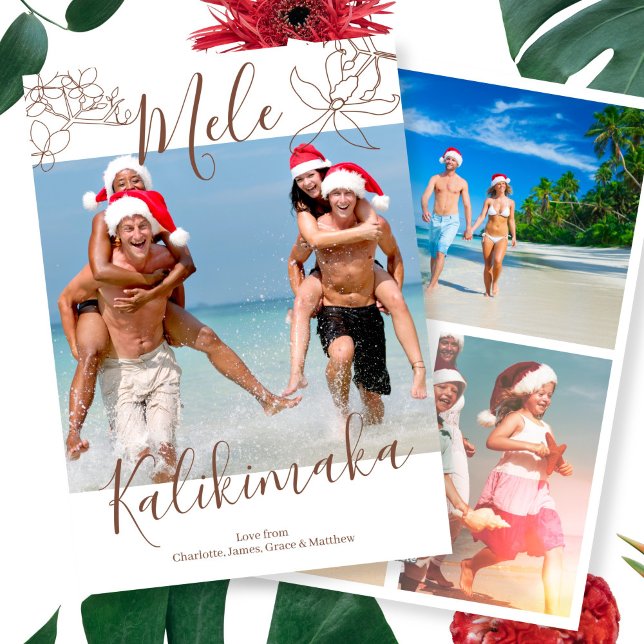Cartão De Festividades Mele Kalikimaka Personaliza o Natal (Mele Kalikimaka Personalized Christmas Holiday Cards from Ricaso. Printed or digital. Hawaii style)