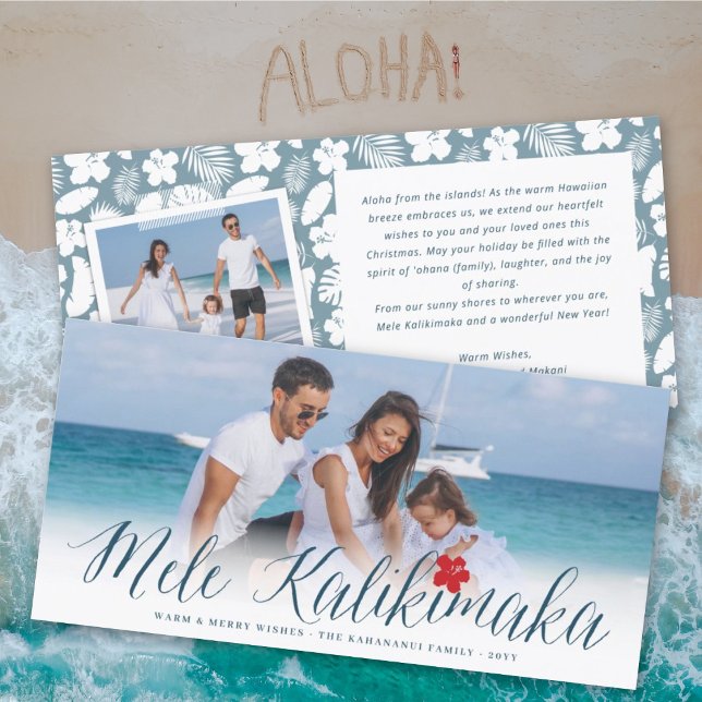 Cartão De Festividades Mele Kalikimaka Script Foto de Natal Moderna (Criador carregado)