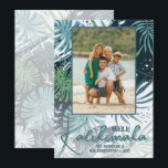 Cartão De Festividades Mele Kalikimaka Tropical Photo<br><div class="desc">Tropical botanical ferns and foliage in blue,  teal and green,  these Christmas photo cards feature your names and Mele Kalikimaka greeting on the bottom in chic lettering. Select High Definition for best photo quality.</div>
