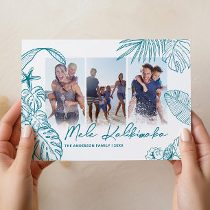 Cartão De Festividades Mele Kalikimaka Verde-azulado 3 Fotos Natal
