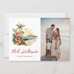 Cartão De Festividades Mele Kalikimaka Watercolor Beach Foto Floral