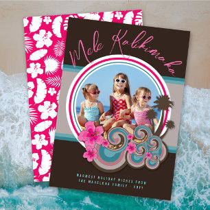 Cartão De Festividades Mele Kalimaka Hibiscus Palm Trees Foto de Natal