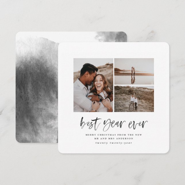 Cartão De Festividades Melhor ano de colagem de fotos com aquarela natal (Frente/Verso)