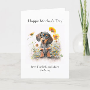 Cartão De Festividades Melhor Cão Mãe Pet Dachshund Florals Personalizado