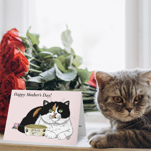 Cartão De Festividades Melhor Mãe de Gato Cálado Mimada Dia das Mães Rosa